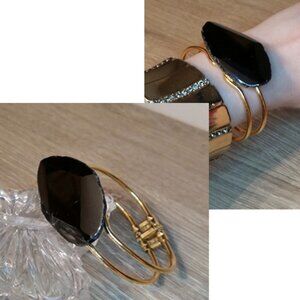 Unique handmade upcycled black gemstone clamper bracelet small wrist